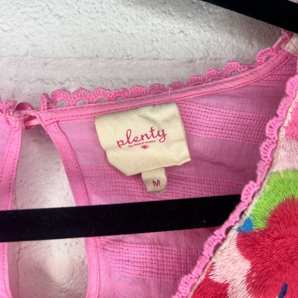 Anthropologie Plenty Tracy Reese Babydoll Top M Pink Boho Floral Embroidered - Picture 5 of 6